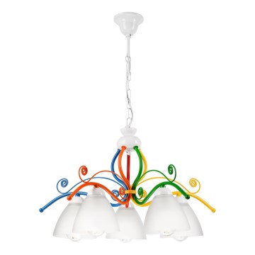 Hanglamp aan een ketting RETRO 5xE27/60W/230V wit/kleurrijk