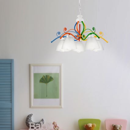 Hanglamp aan een ketting RETRO 5xE27/60W/230V wit/kleurrijk