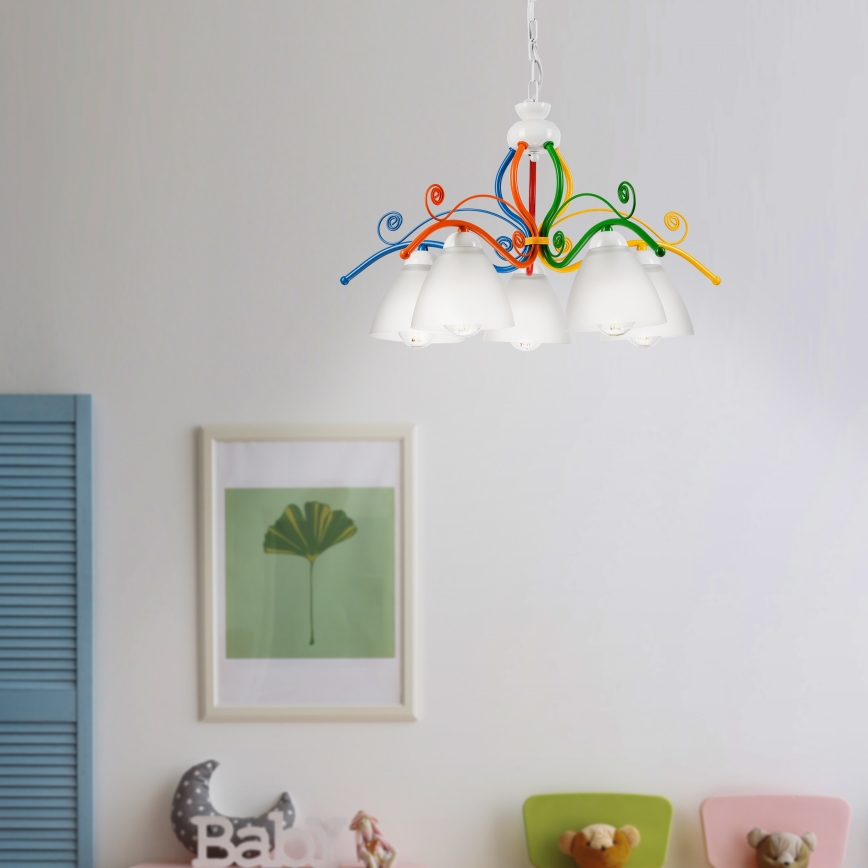 Hanglamp aan een ketting RETRO 5xE27/60W/230V wit/kleurrijk