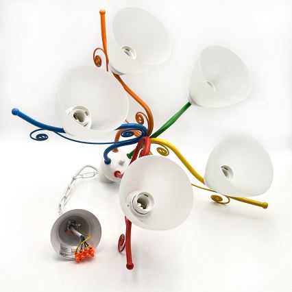 Hanglamp aan een ketting RETRO 5xE27/60W/230V wit/kleurrijk