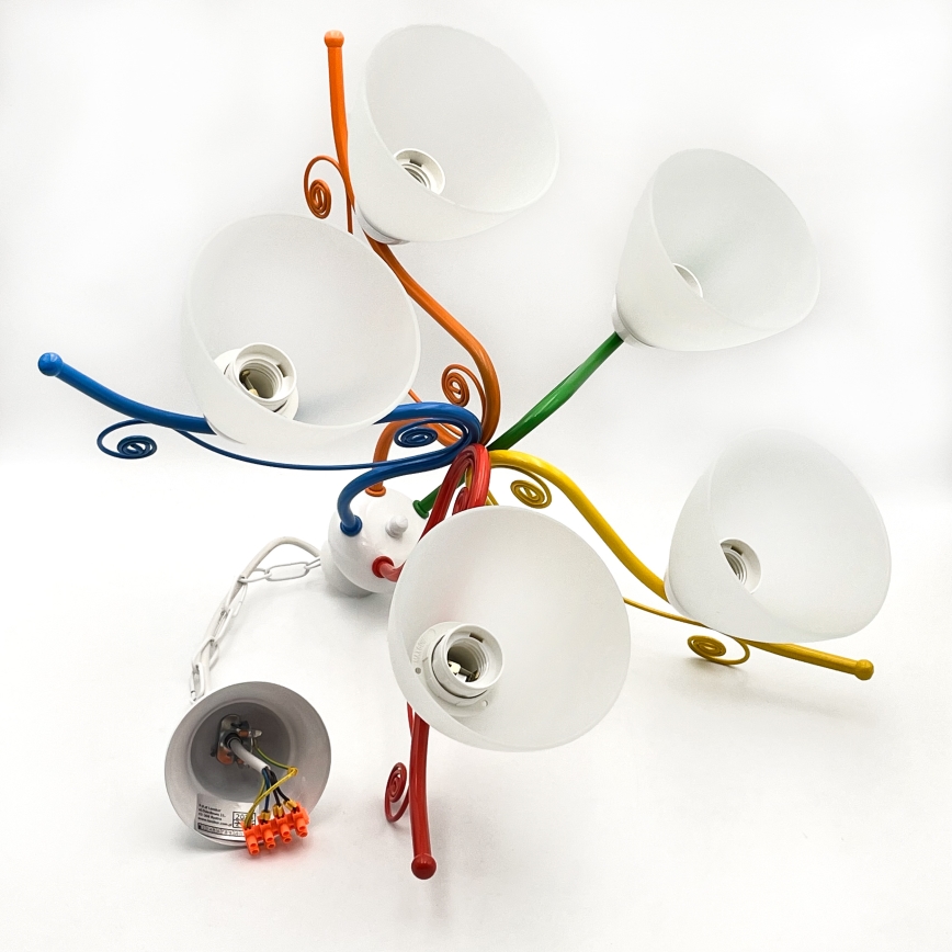 Hanglamp aan een ketting RETRO 5xE27/60W/230V wit/kleurrijk