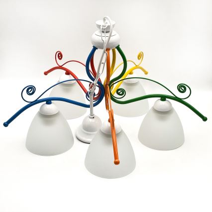 Hanglamp aan een ketting RETRO 5xE27/60W/230V wit/kleurrijk