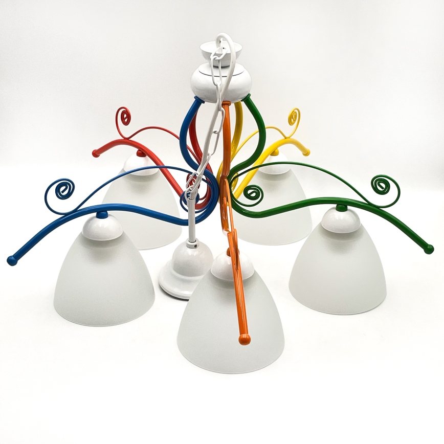 Hanglamp aan een ketting RETRO 5xE27/60W/230V wit/kleurrijk