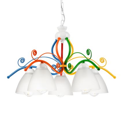 Hanglamp aan een ketting RETRO 5xE27/60W/230V wit/kleurrijk