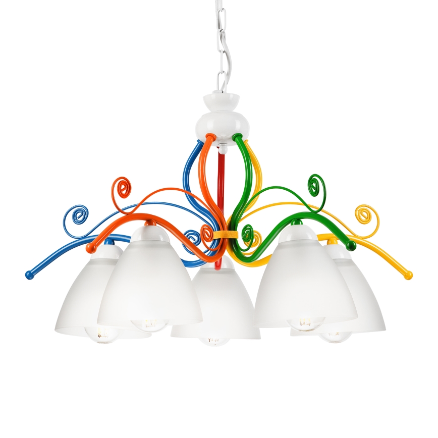 Hanglamp aan een ketting RETRO 5xE27/60W/230V wit/kleurrijk
