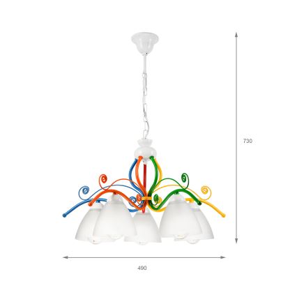 Hanglamp aan een ketting RETRO 5xE27/60W/230V wit/kleurrijk