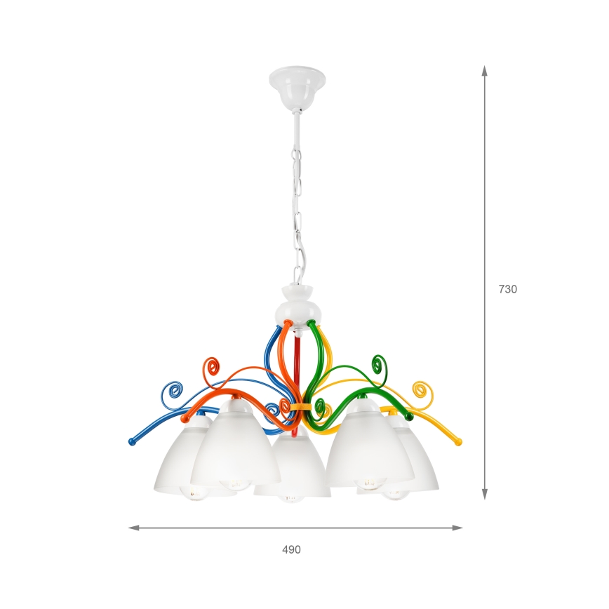 Hanglamp aan een ketting RETRO 5xE27/60W/230V wit/kleurrijk