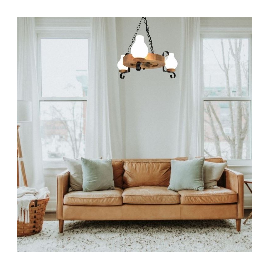 Hanglamp aan een ketting ROATA 3xE14/40W/230V beuken - FSC gecertificeerd