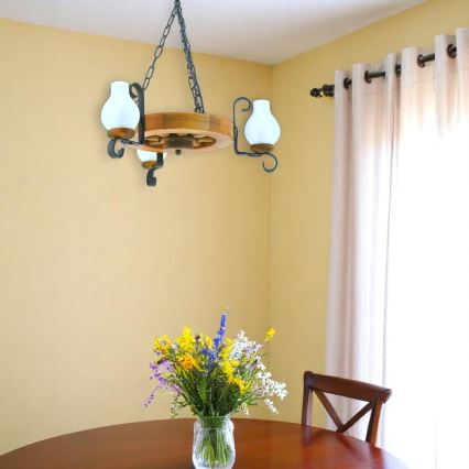 Hanglamp aan een ketting ROATA 3xE14/40W/230V beuken - FSC gecertificeerd