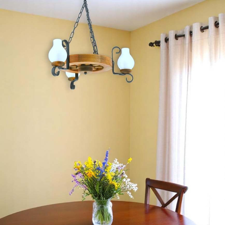 Hanglamp aan een ketting ROATA 3xE14/40W/230V beuken - FSC gecertificeerd