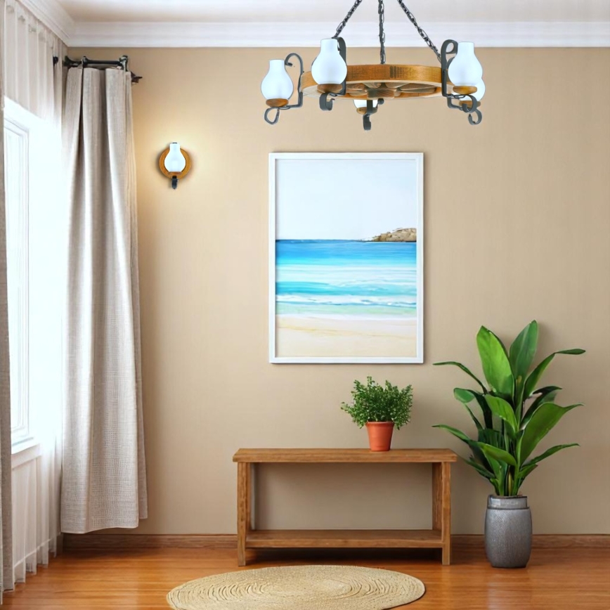 Hanglamp aan een ketting ROATA 5xE14/40W/230V diameter 70 cm beuken
