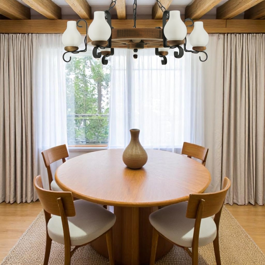 Hanglamp aan een ketting ROATA 6xE14/40W/230V diameter 70 cm beuken