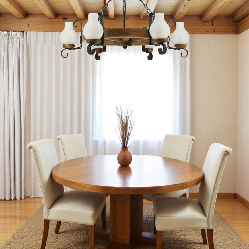Hanglamp aan een ketting ROATA 6xE14/40W/230V diameter 70 cm beuken