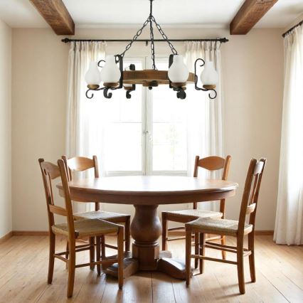 Hanglamp aan een ketting ROATA 6xE14/40W/230V diameter 70 cm beuken