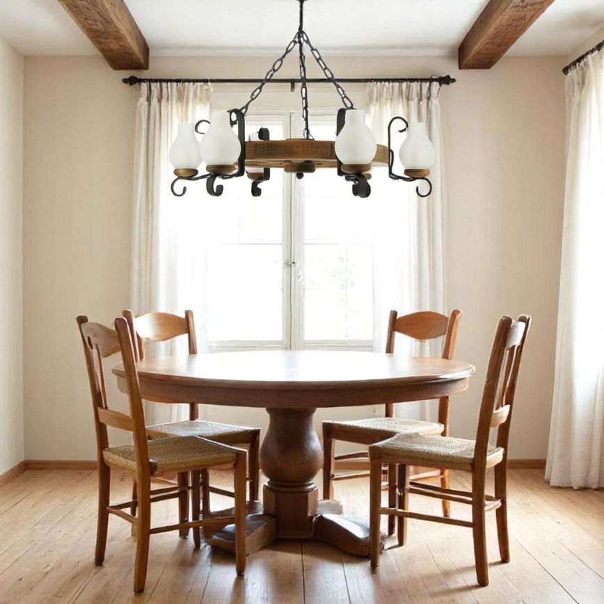 Hanglamp aan een ketting ROATA 6xE14/40W/230V diameter 70 cm beuken