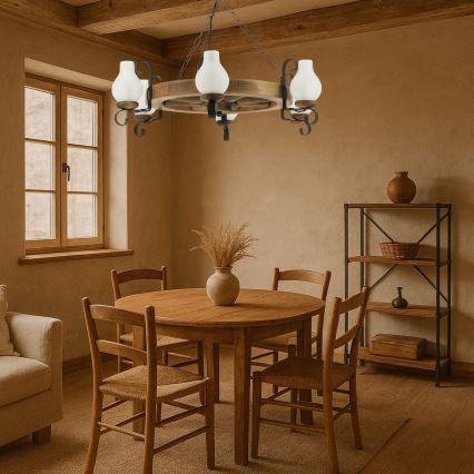 Hanglamp aan een ketting ROATA 6xE14/40W/230V diameter 70 cm beuken