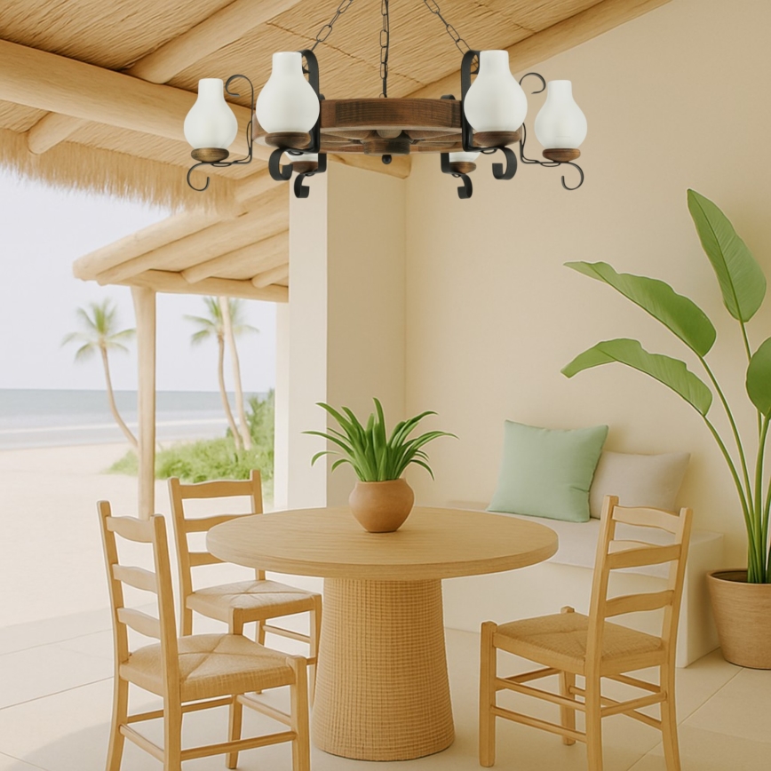 Hanglamp aan een ketting ROATA 6xE14/40W/230V diameter 70 cm beuken