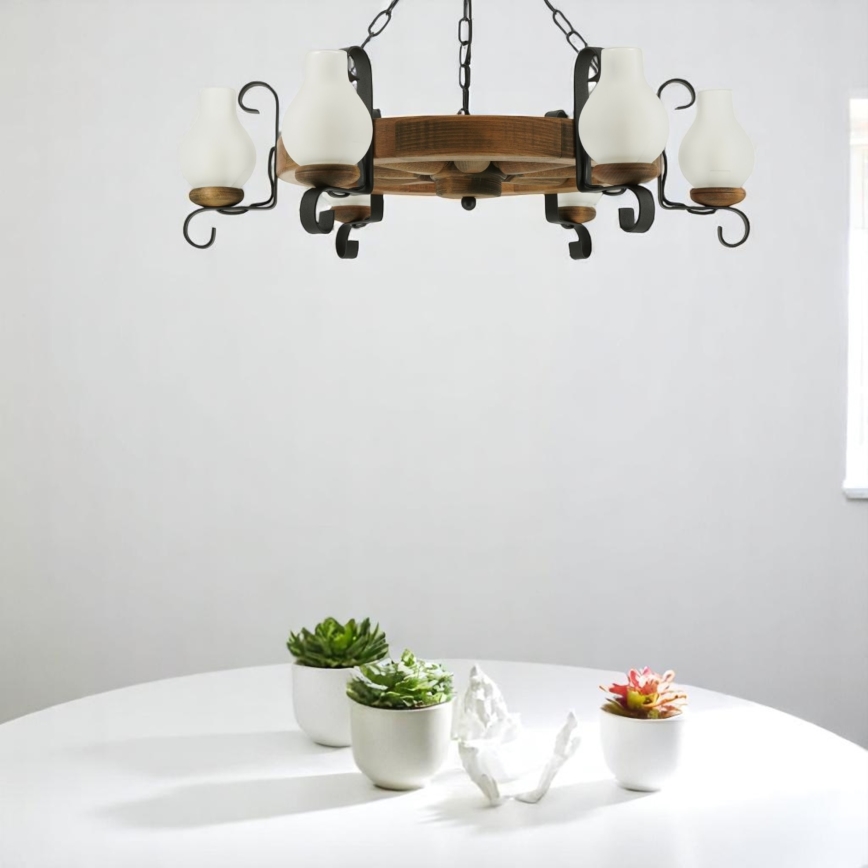 Hanglamp aan een ketting ROATA 6xE14/40W/230V diameter 70 cm beuken