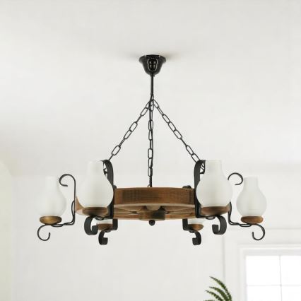 Hanglamp aan een ketting ROATA 6xE14/40W/230V diameter 70 cm beuken