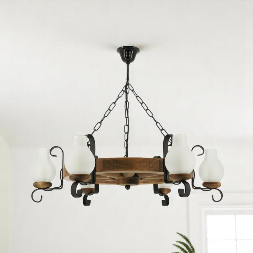 Hanglamp aan een ketting ROATA 6xE14/40W/230V diameter 70 cm beuken