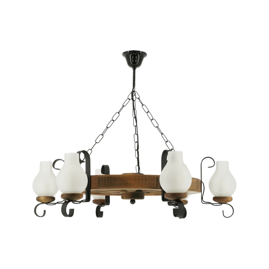 Hanglamp aan een ketting ROATA 6xE14/40W/230V diameter 70 cm beuken