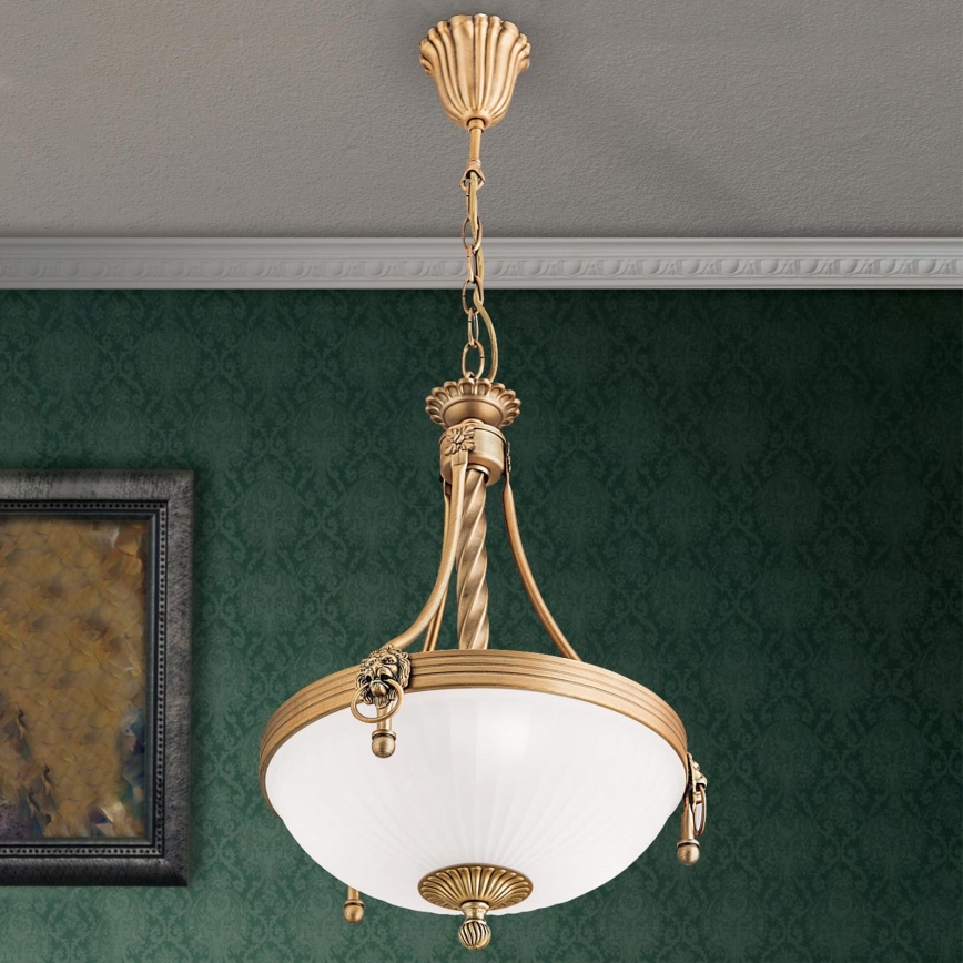 Hanglamp aan een ketting ROCCA 3xE27/60W/230V diameter 32 cm brons/wit