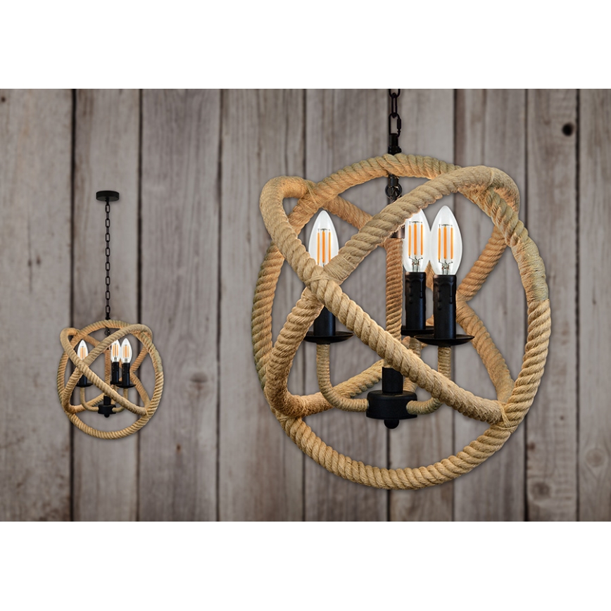 Hanglamp aan een ketting ROPE GLOBO 3xE14/10W/230V