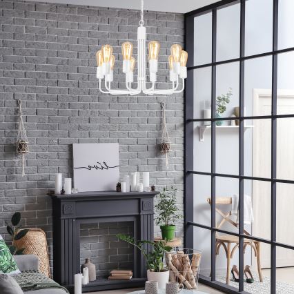 Hanglamp aan een ketting TIFFANY 10xE27/60W/230V wit