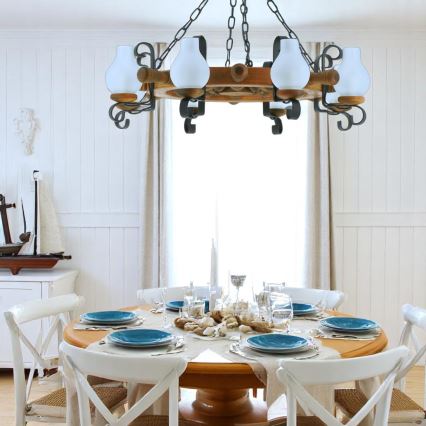 Hanglamp aan een ketting TIMONA 8xE14/40W/230V beuken