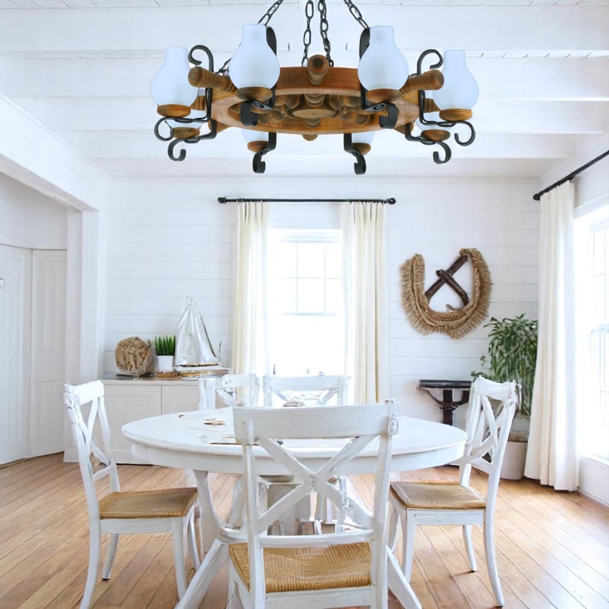 Hanglamp aan een ketting TIMONA 8xE14/40W/230V beuken