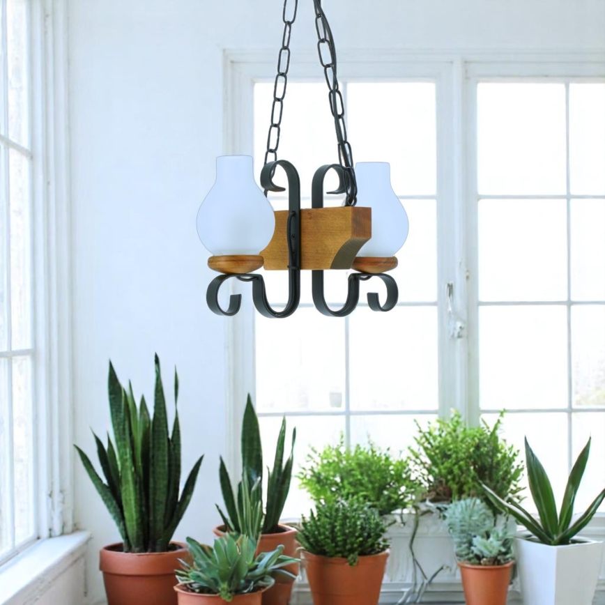 Hanglamp aan een ketting VELA 2xE14/40W/230V beuken - FSC gecertificeerd