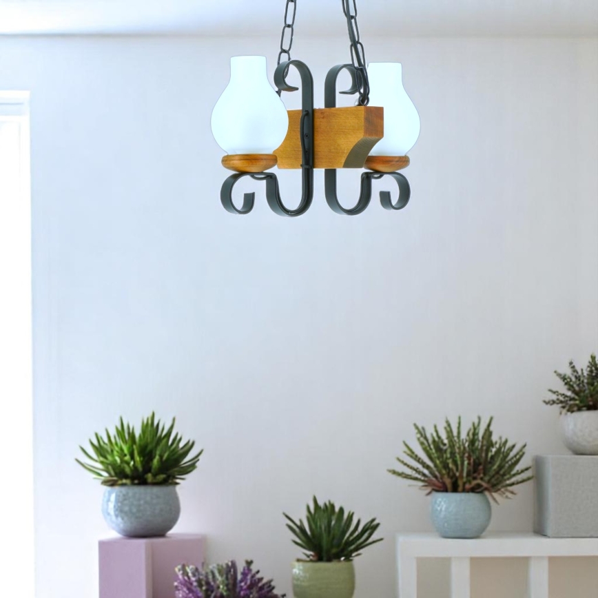 Hanglamp aan een ketting VELA 2xE14/40W/230V beuken - FSC gecertificeerd