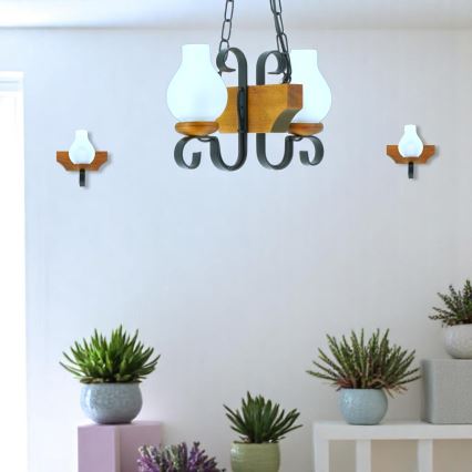 Hanglamp aan een ketting VELA 2xE14/40W/230V beuken - FSC gecertificeerd