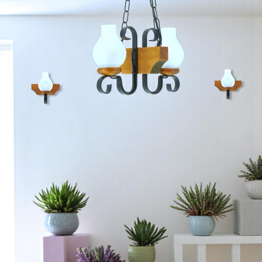 Hanglamp aan een ketting VELA 2xE14/40W/230V beuken - FSC gecertificeerd