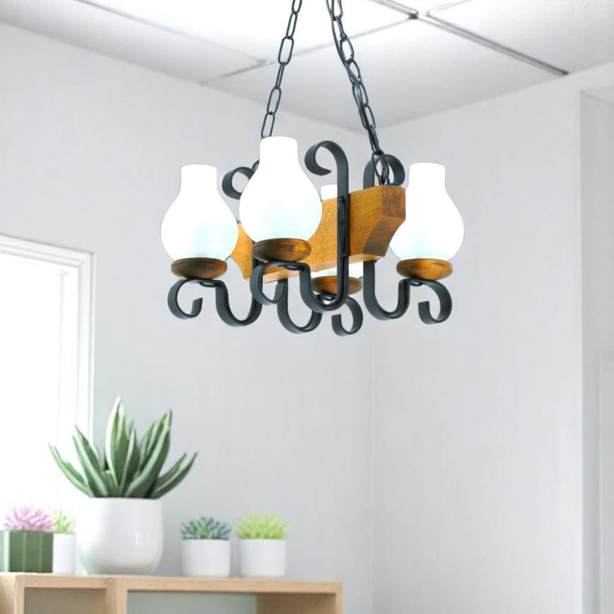Hanglamp aan een ketting VELA 4xE14/40W/230V beuken - FSC gecertificeerd