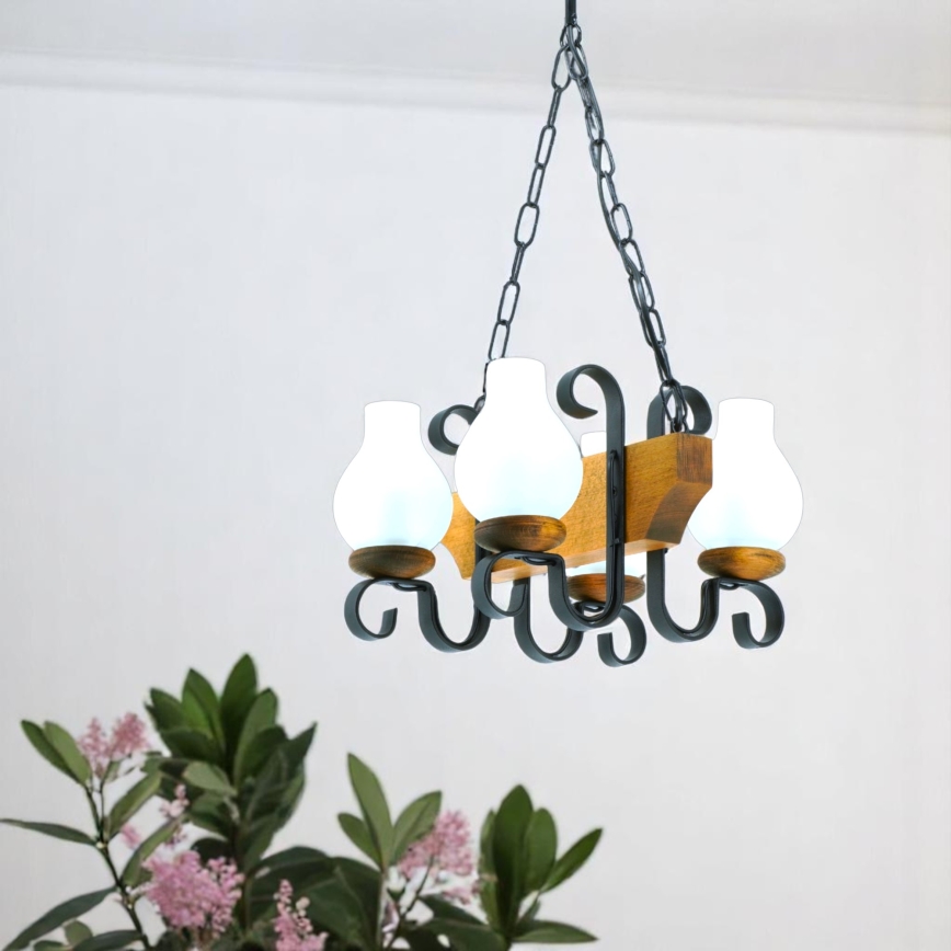 Hanglamp aan een ketting VELA 4xE14/40W/230V beuken - FSC gecertificeerd