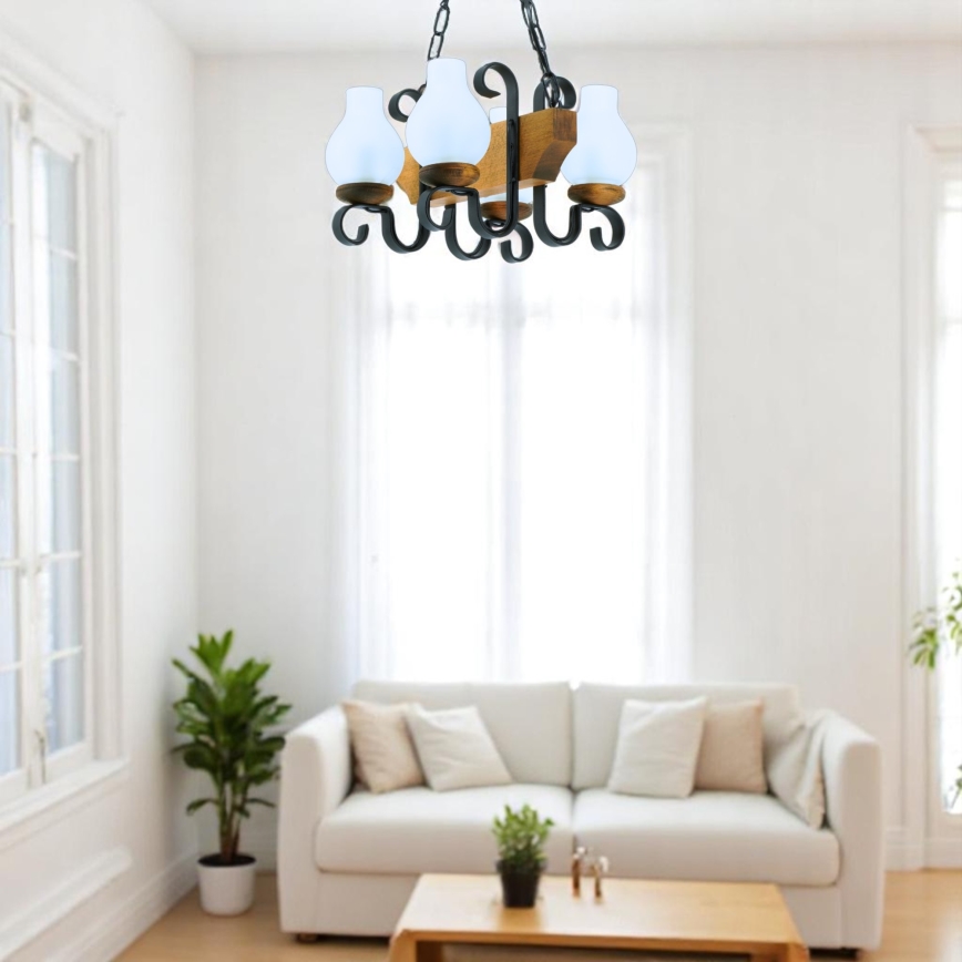 Hanglamp aan een ketting VELA 4xE14/40W/230V beuken - FSC gecertificeerd