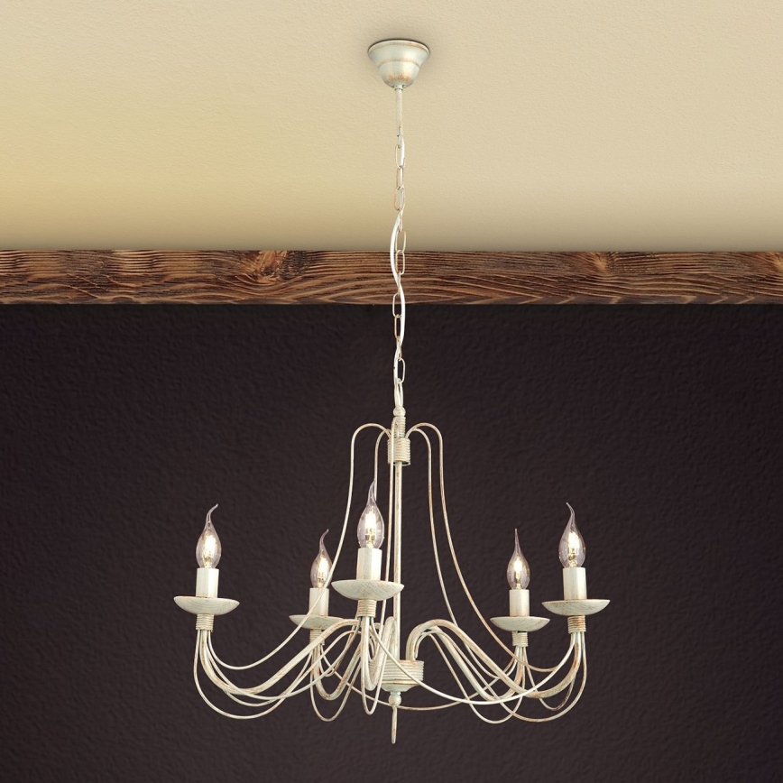 Hanglamp aan een ketting VELA 5xE14/40W/230V diameter 60 cm wit/goud/patina