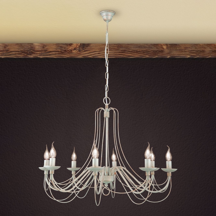 Hanglamp aan een ketting VELA 8xE14/40W/230V diameter 80 cm wit/goud/patina