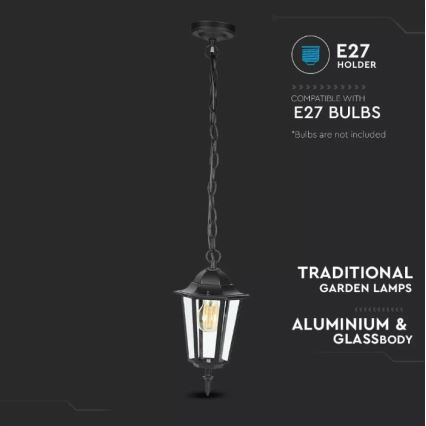 Hanglamp aan een ketting voor Buiten 1xE27/40W/230V IP44 zwart