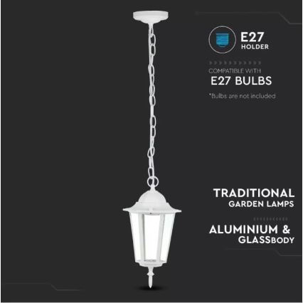 Hanglamp aan een ketting voor Buiten 1xE27/60W/230V IP44 wit