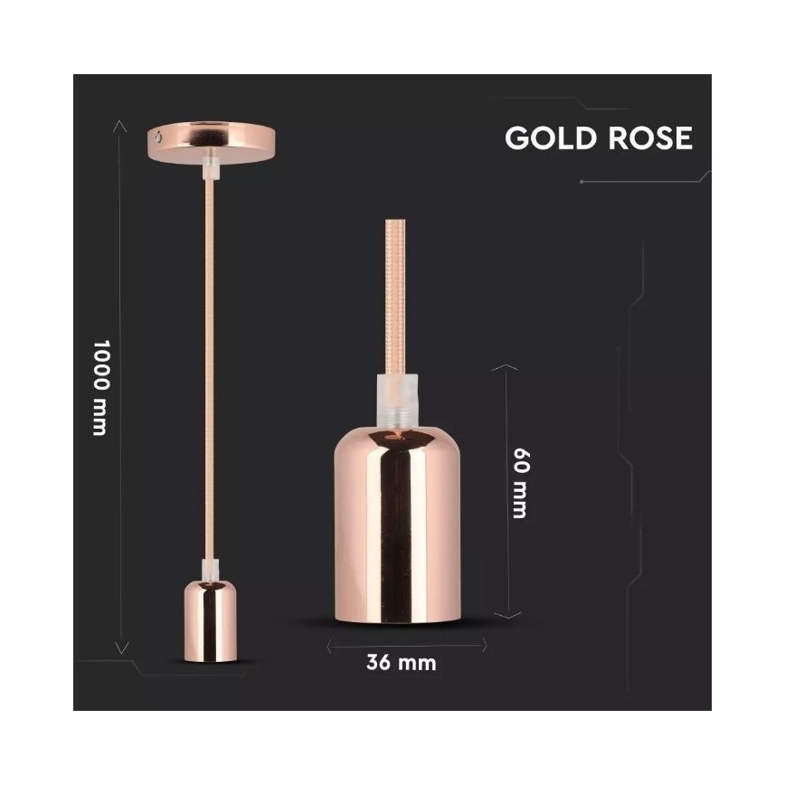 Hanglamp aan een koord 1xE27/60W/230V rosé goud