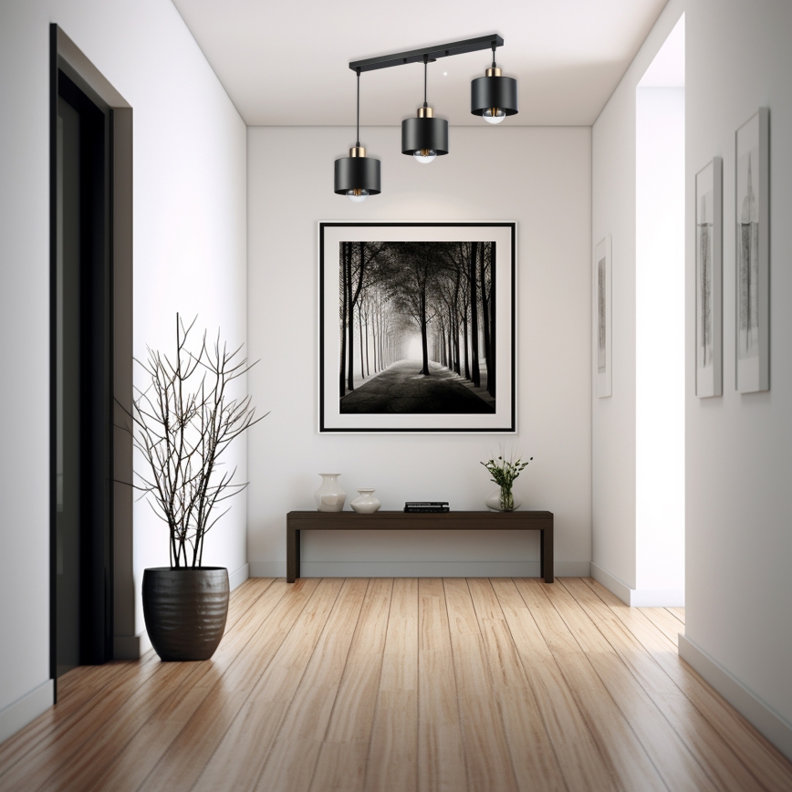 Hanglamp aan een koord 3xE27/35W/230V zwart/goud