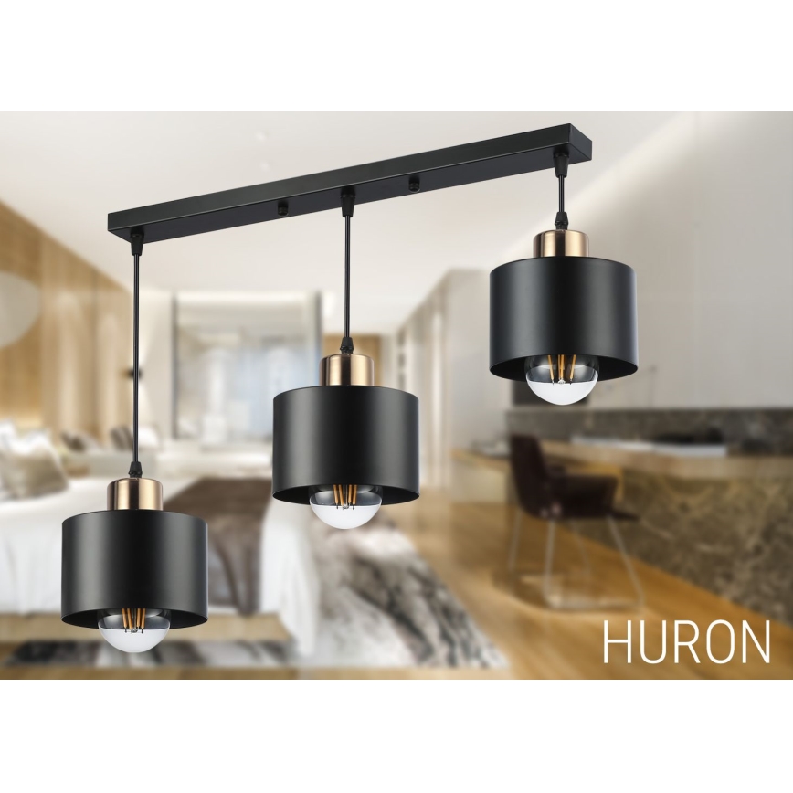 Hanglamp aan een koord 3xE27/35W/230V zwart/goud