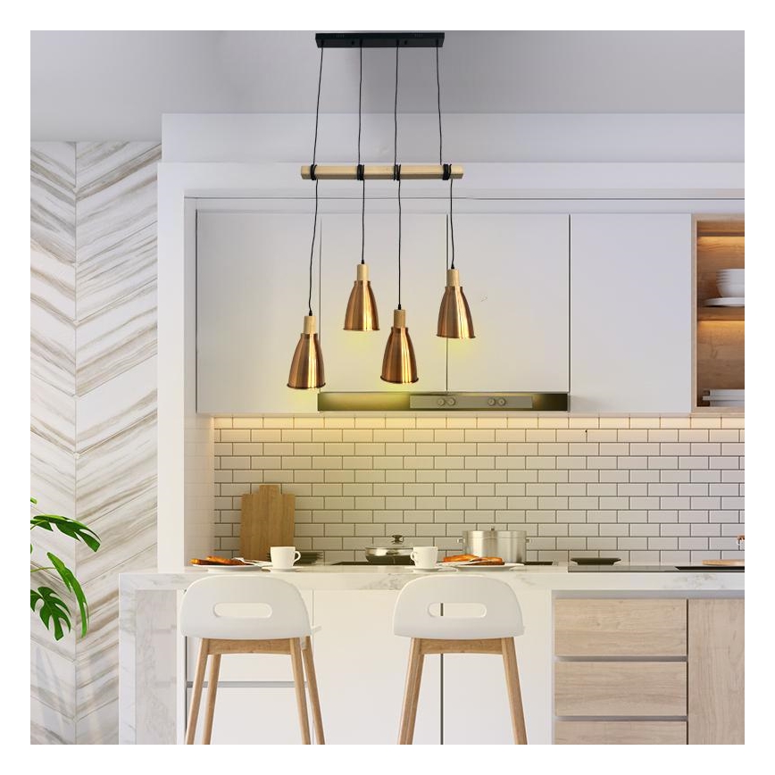 Hanglamp aan een koord 4xE27/60W/230V koper