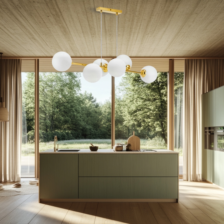 Hanglamp aan een koord 6xE27/35W/230V goud
