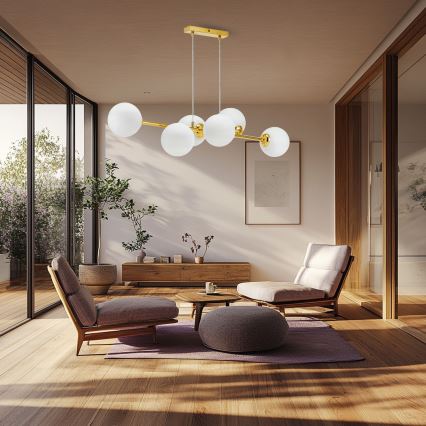 Hanglamp aan een koord 6xE27/35W/230V goud