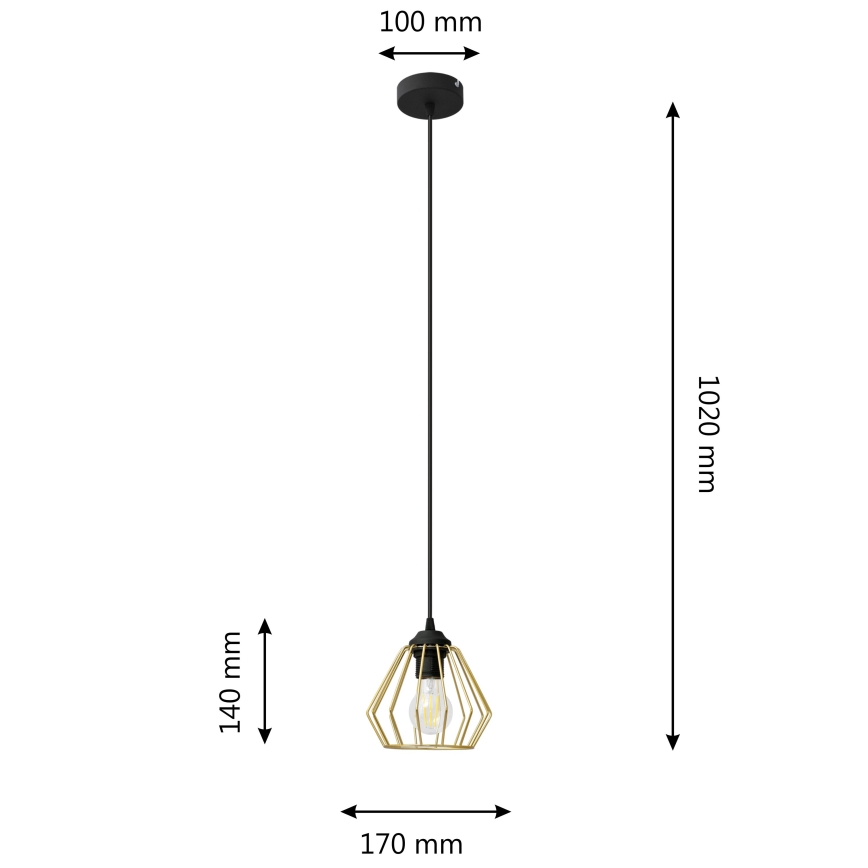 Hanglamp aan een koord AGAT 1xE27/15W/230V goud/zwart