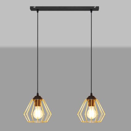 Hanglamp aan een koord AGAT 2xE27/15W/230V goud/zwart