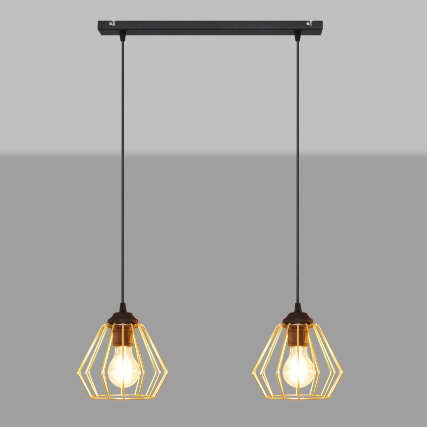 Hanglamp aan een koord AGAT 2xE27/15W/230V goud/zwart